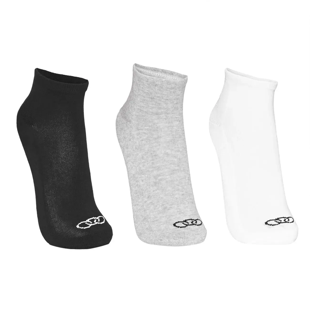 Vista lateral das meias masculinas Olympikus cano baixo em cores variadas mostrando o logo da marca